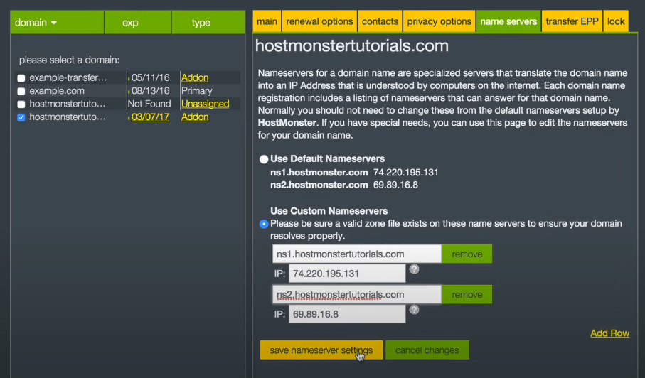 Hostmonster Nameserver