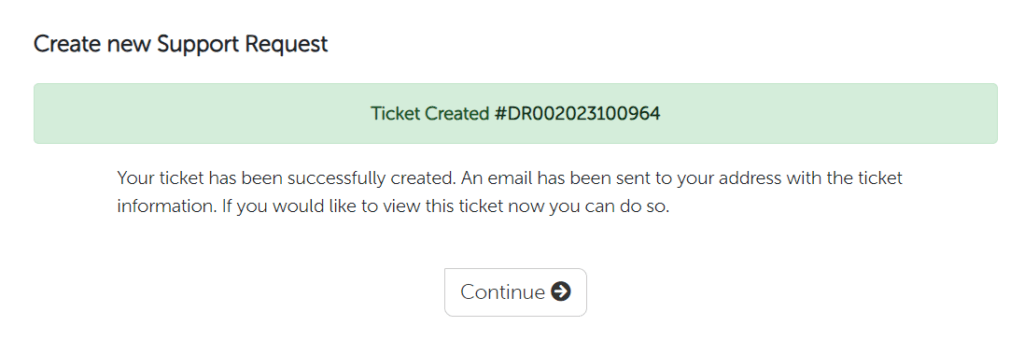 DomainRacer Login 18 DomainRacer Ticket created