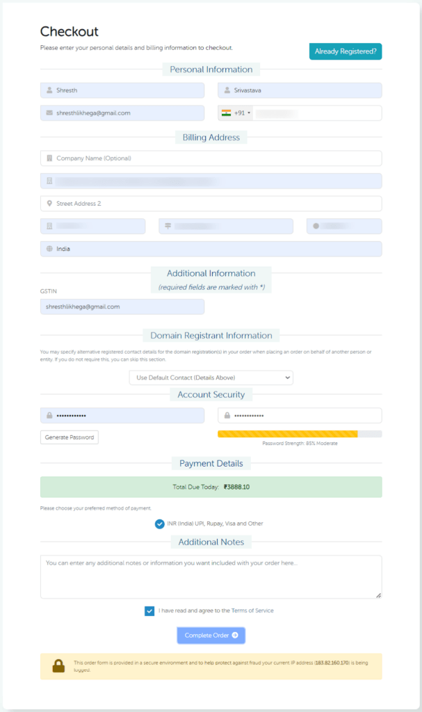 DomainRacer checkout