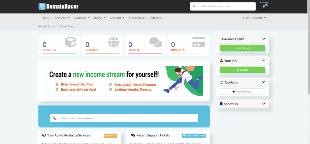 DomainRacer Login 4 DomainRacer dashboard