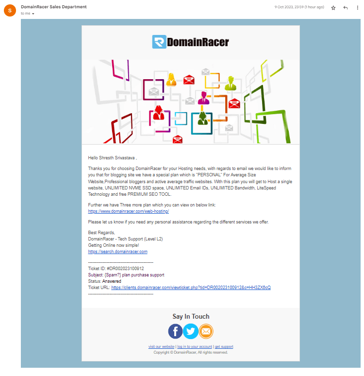 Domainracer Email support