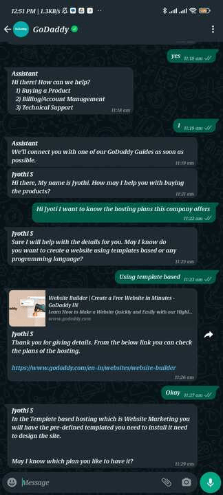 Godaddy whatsup chat