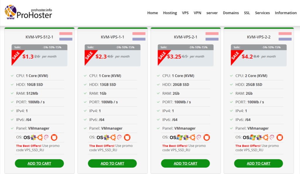 Prohoster VPS Plans 