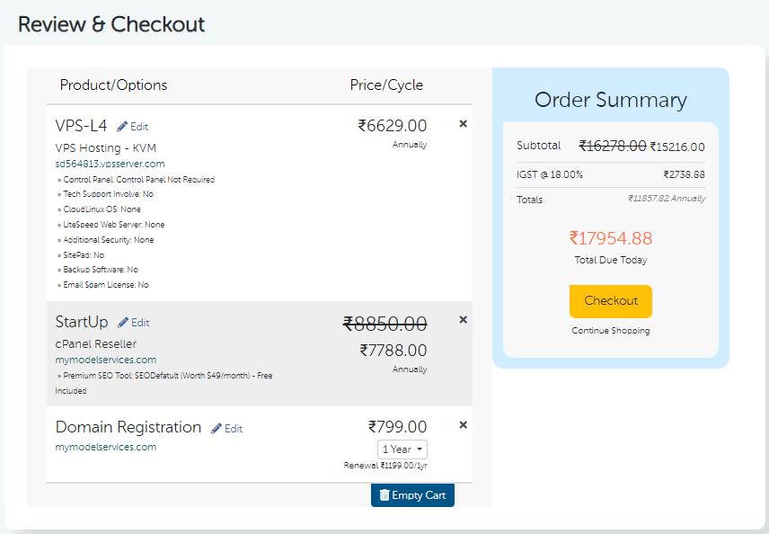 domainracer Checkout page