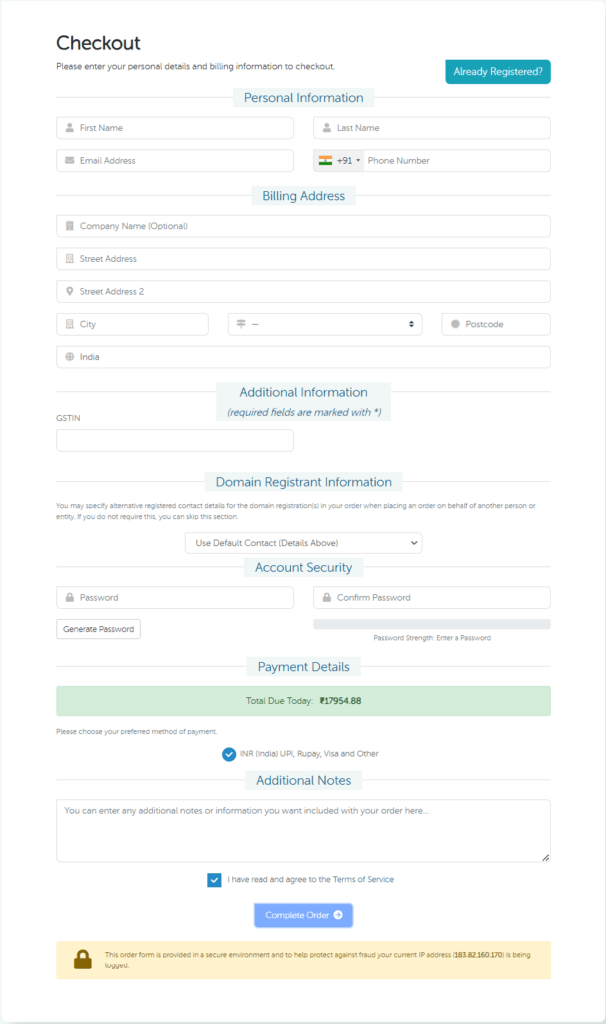 domainracer checkout page