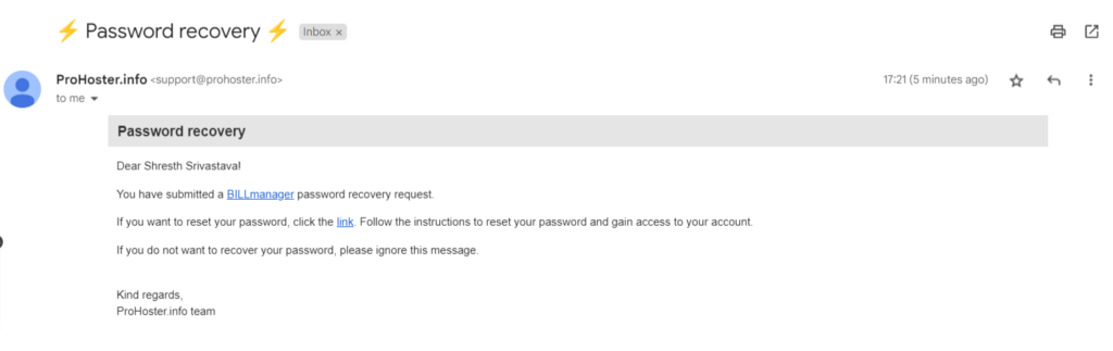 prohoster password mail