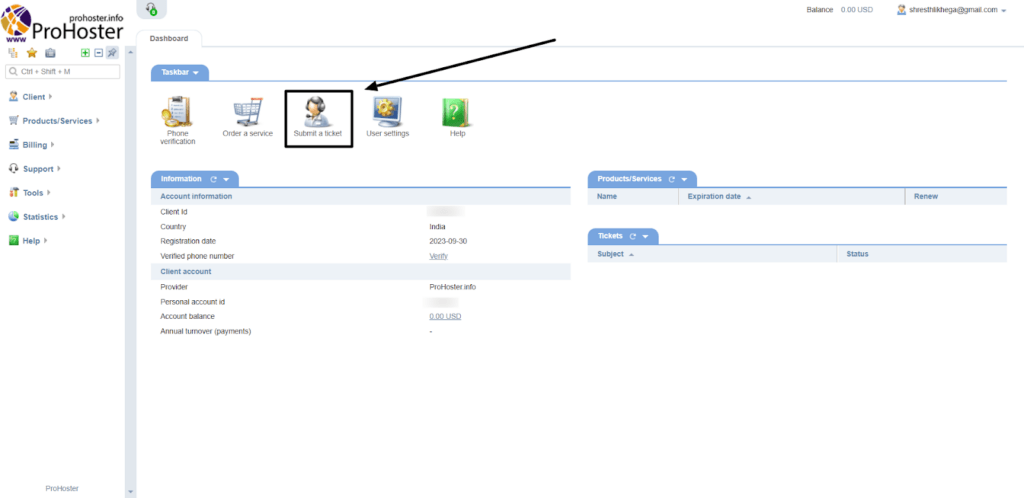 prohosters submit ticket