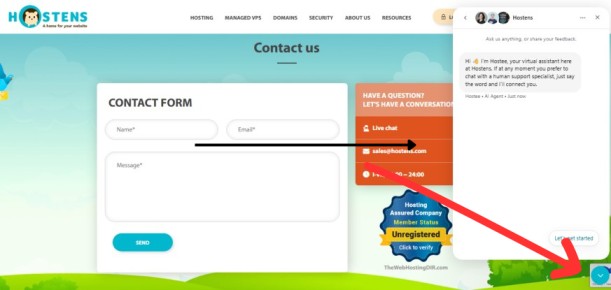 Hostens Support 6 Hostens live chat option