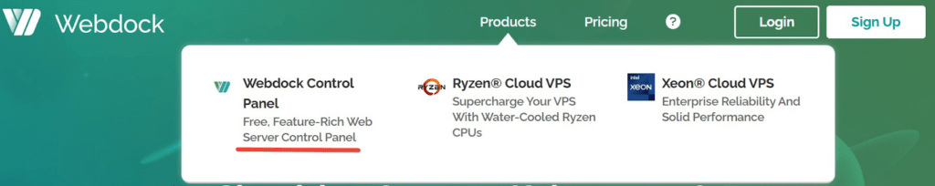 control panel of WebDock