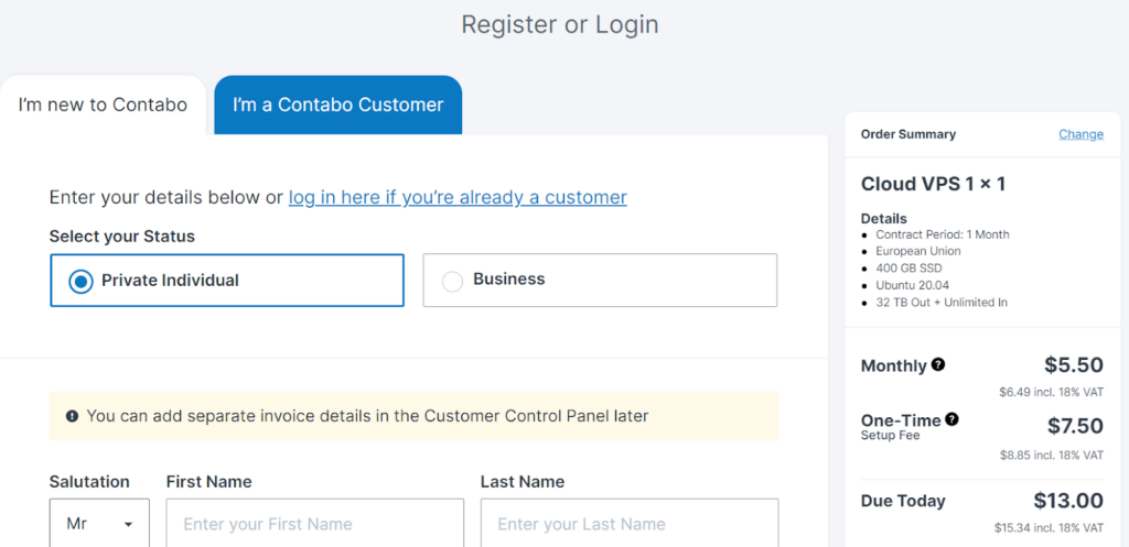 register login interface