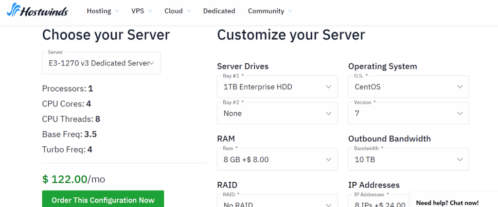 Click at Dedicated Tab >> An interface pops up >> Choose your server and customise options.