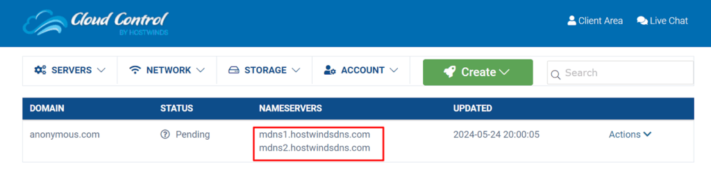 Click on that to see nameservers