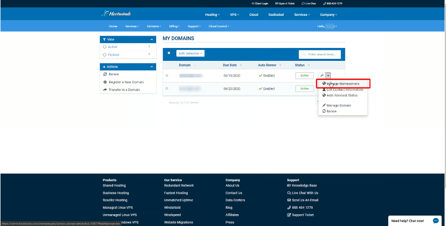 Here, click the arrow on the right and select Manage Servers under your domain.