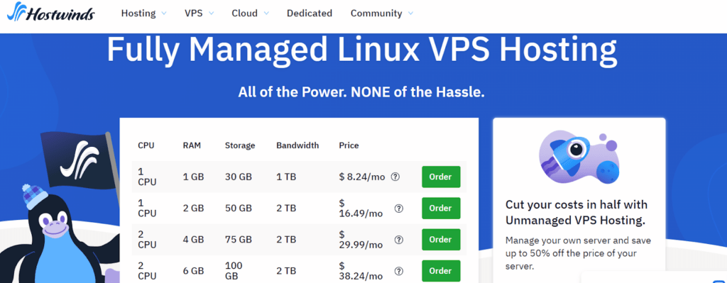 Hostwinds Managed Linux VPS Hosting plans