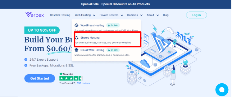 Order Shared Hosting in Verpex