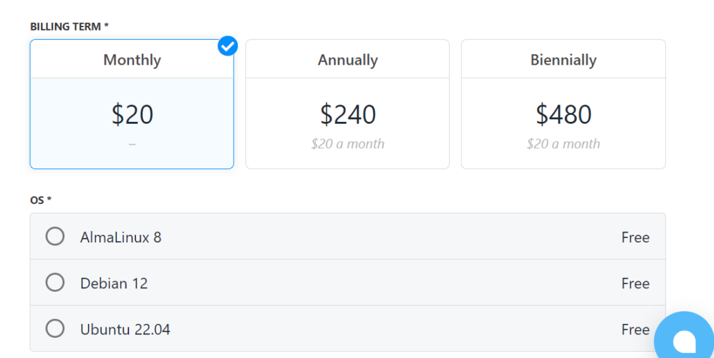 Scroll down and select the billing period