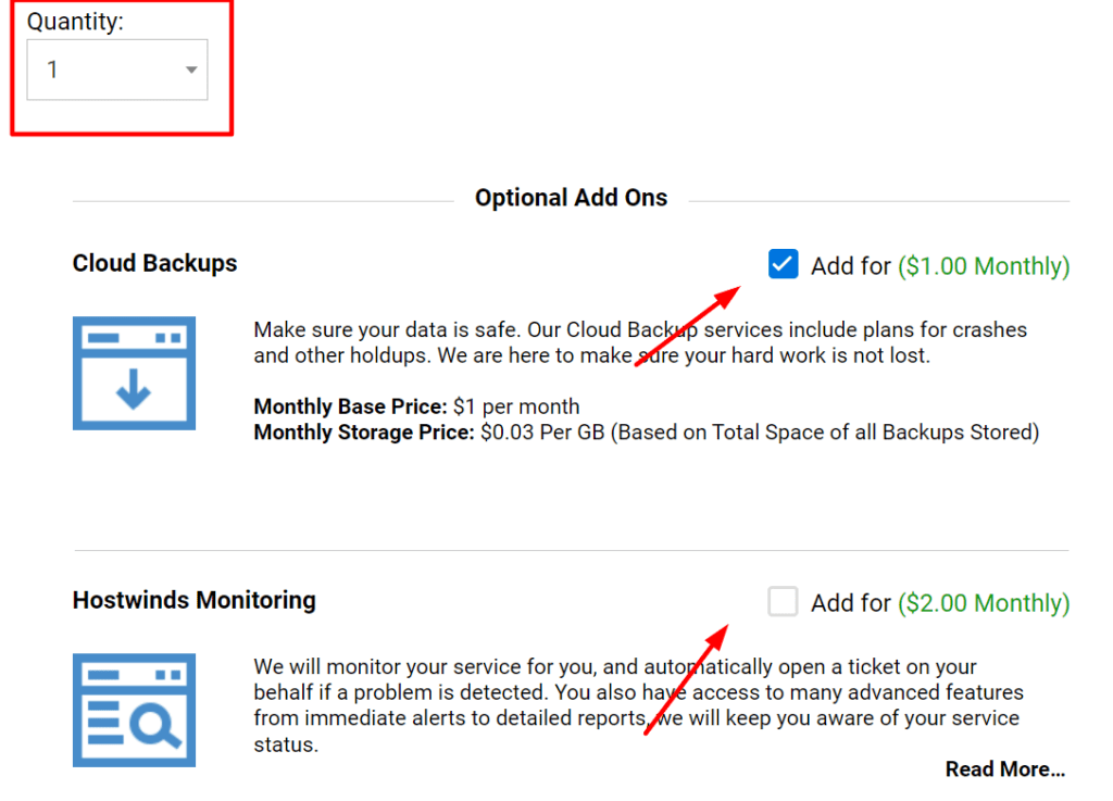 Scroll down and select the quantity and the add-ons you prefer;