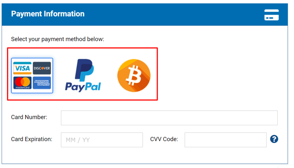 Scroll down to select the payment option