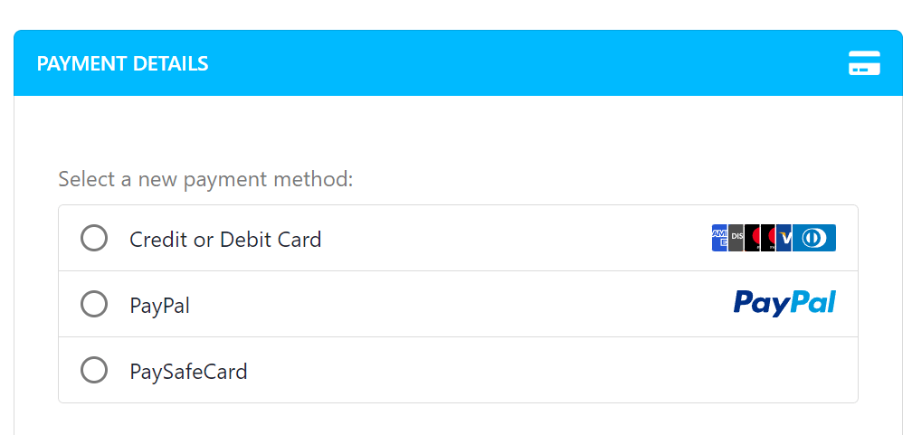 choose the payment option